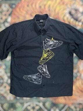 Vintage y2k Nike Air Jordan Retro 4 Shirt All Over Print Button Up Casual XXL